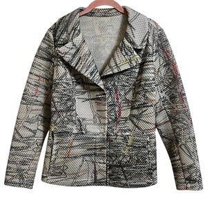 Babette SF Art to Wear Artsy Abstract Blazer Jacket Snap Front Padded Mesh Large